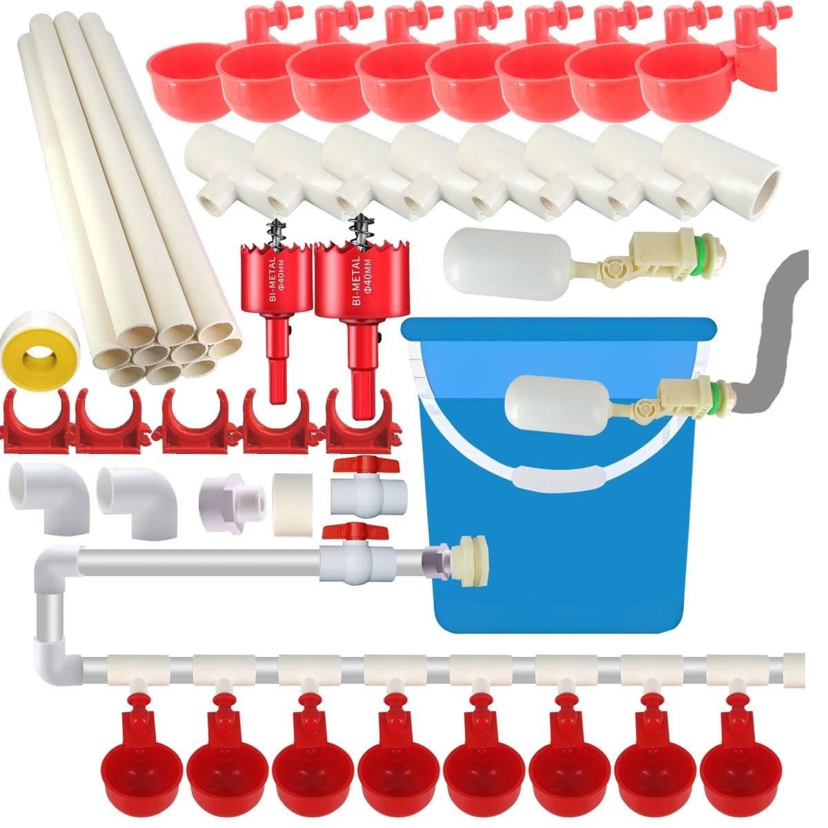 Poultry Automatic Waterer System PVC Pipe Chicken Duck Quail Cups 8 Pc Kit