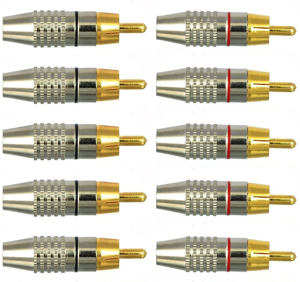 CESS RCA Plug Solder Gold Audio Video #19: 10-Pack, Black & Red