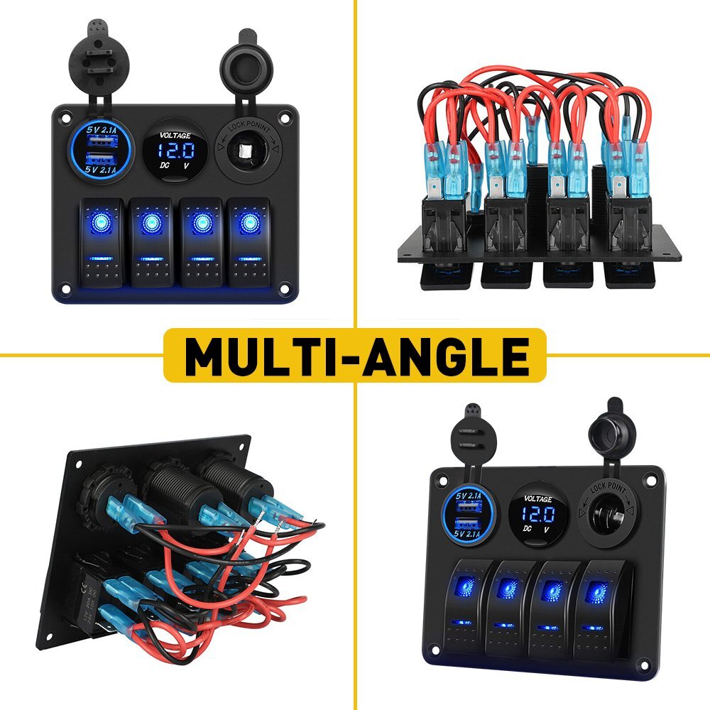 4 Gang USB Waterproof LED Automotive Toggle Switch Panel Car Marine Boat Rocker