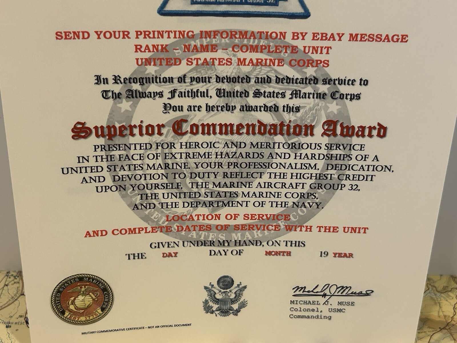 U.S.M.C. / MARINE AIRCRAFT GROUP 32 - SUPERIOR COMMENDATION AWARD
