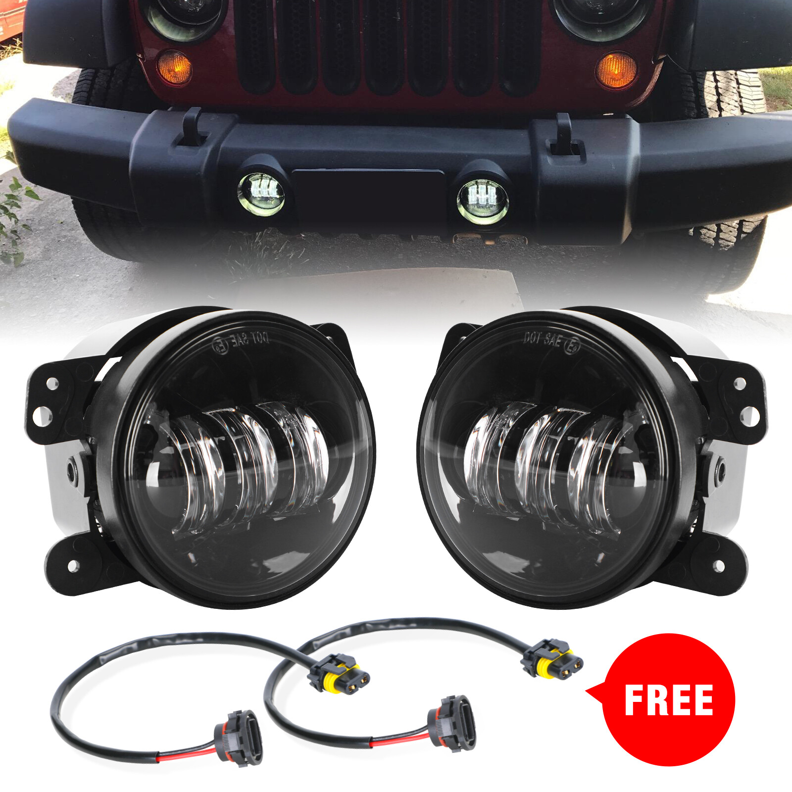 Pair 4 inch LED Fog Lights Driving Lamps For Jeep Wrangler JK LJ TJ for Chr-ysle