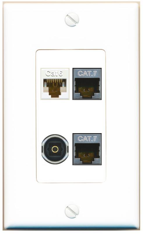 [4 Ports] CAT6 2 CAT7 TOSLINK Wall Plate DecorZ White