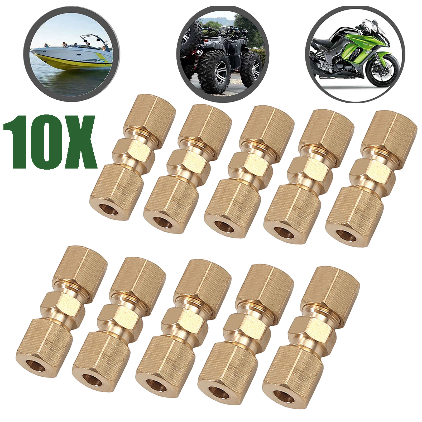 10x Brake Line Union Fitting Straight Compression Kits Connector For 3/16" steel