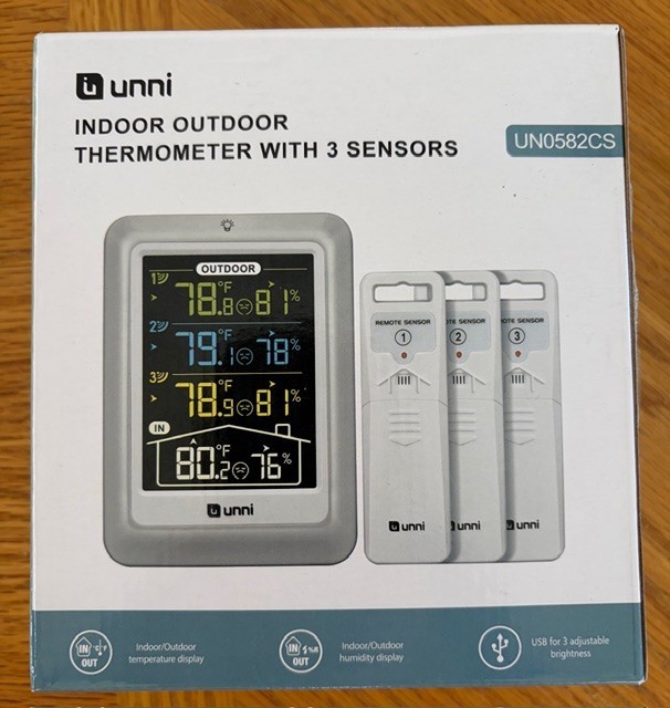 UNNI INDOOR-OUTDOOR Thermometer With 3 SENSORS Brand New Sealed Box Unopened