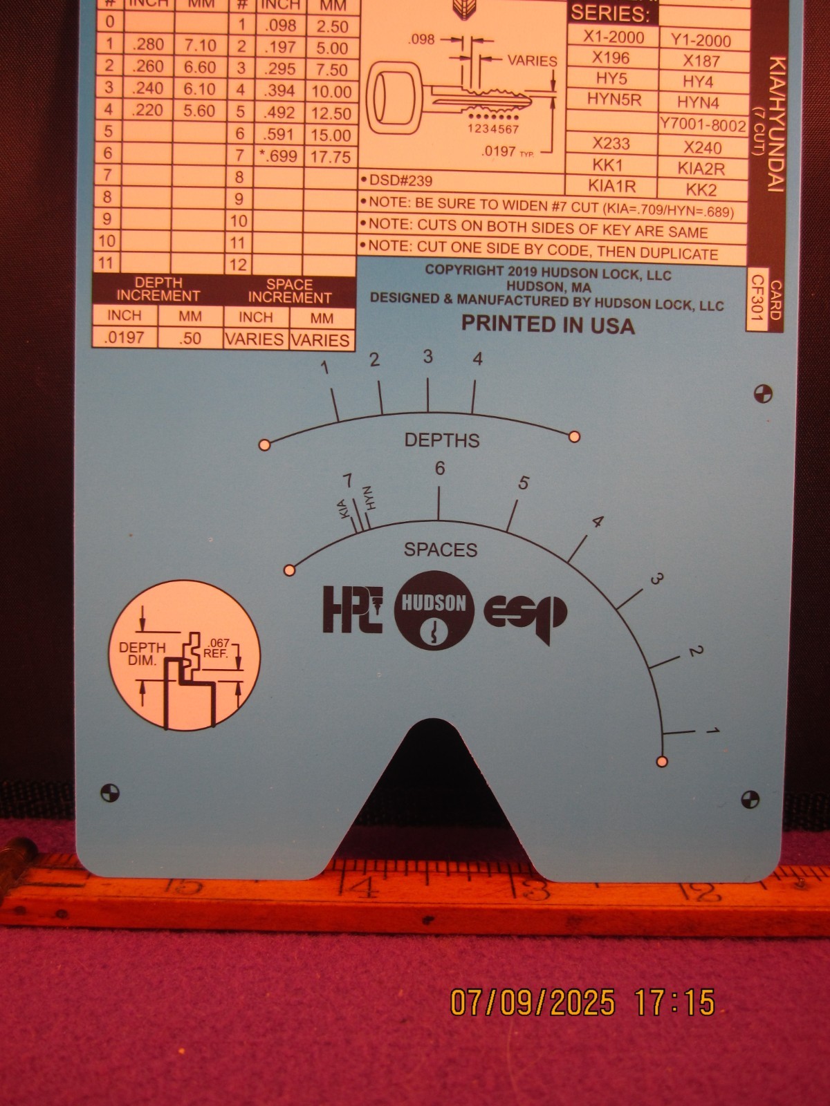 HPC 1200 BLITZ KEY CODE CARD CF301  ( KIA / HYUNDAI 7 CUT  ) BRAND NEW