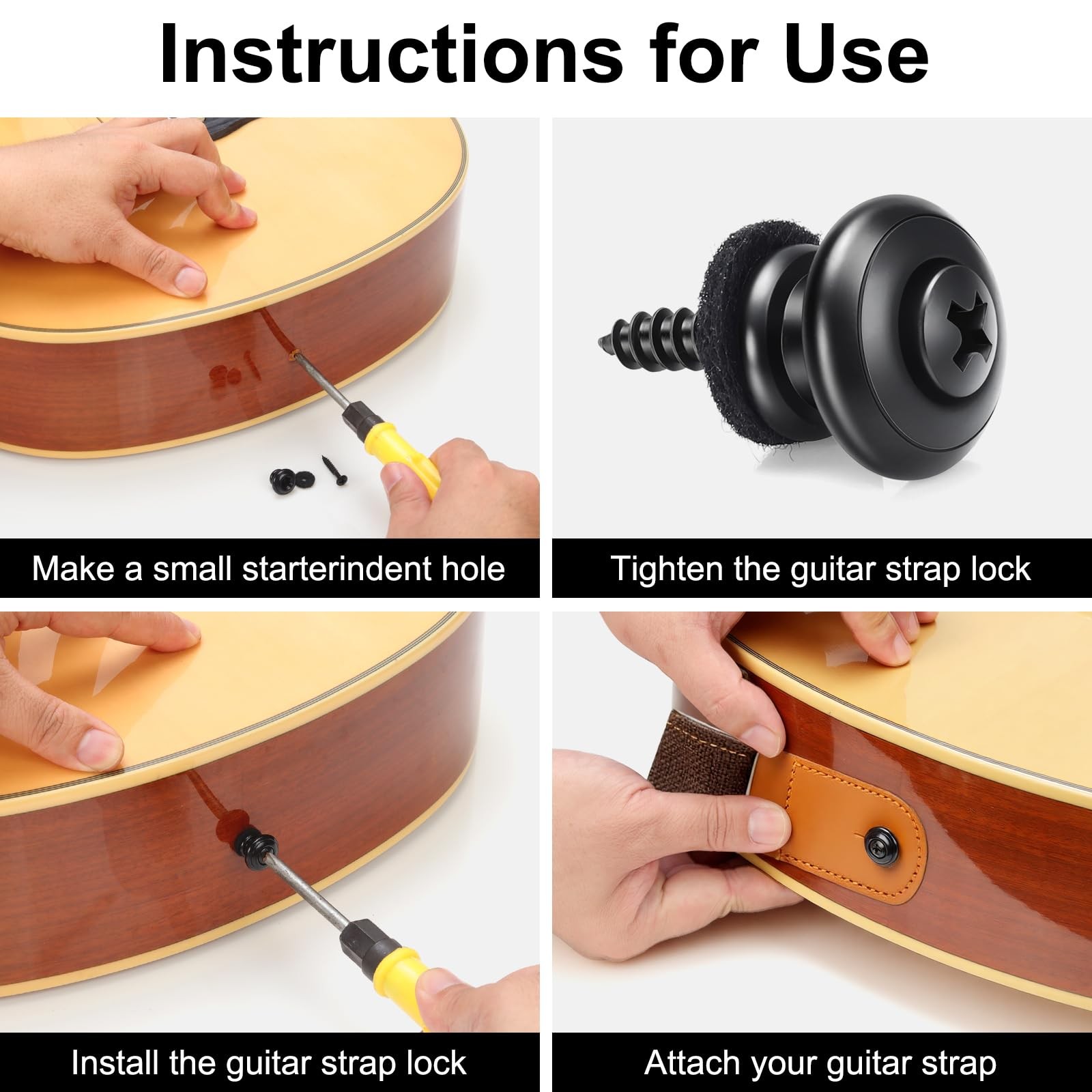 2 PCS Guitar Strap Locks Buttons, Mushroom Style Lock Black