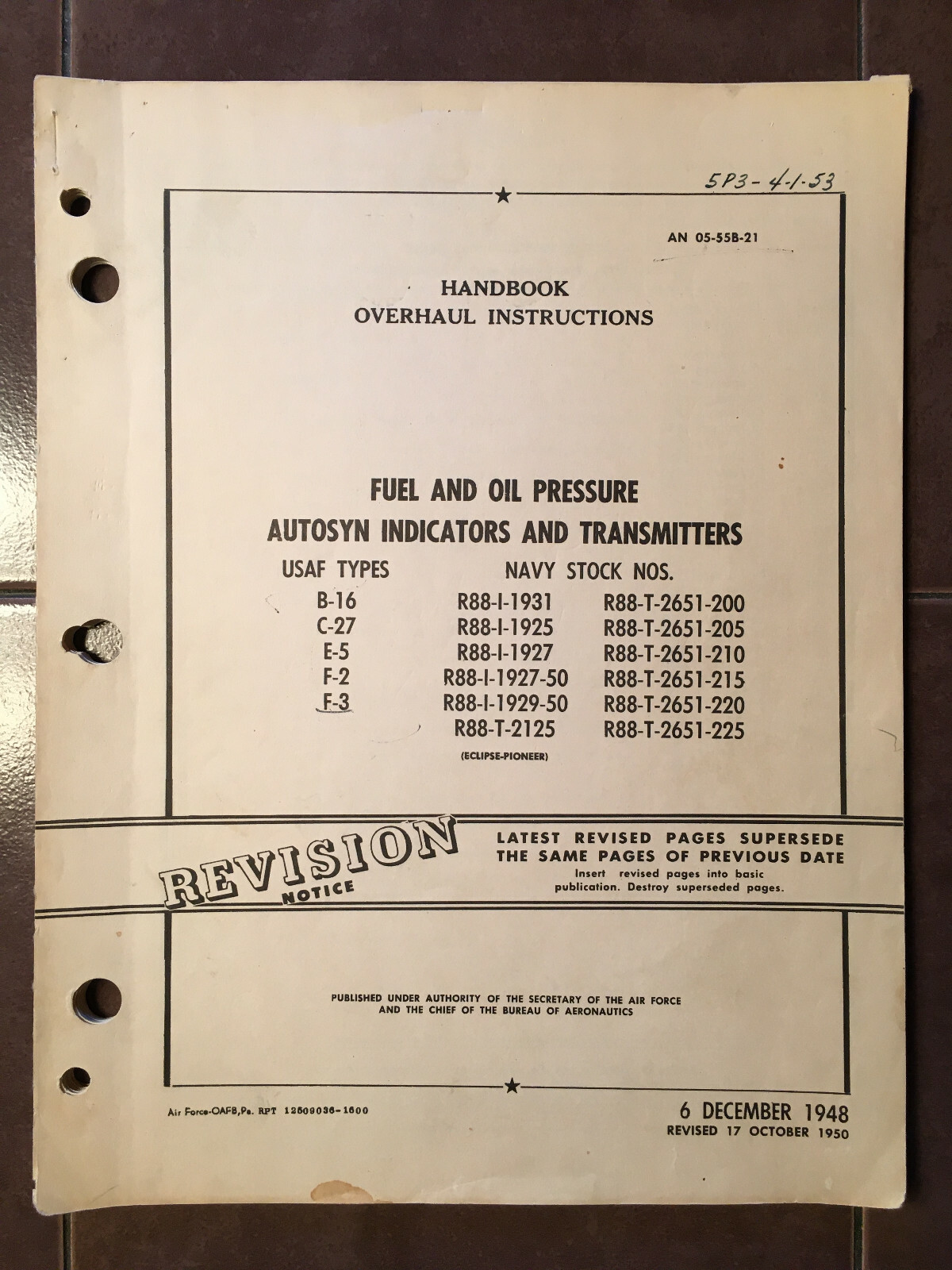 Pioneer Fuel & Oil Pressure Autosyn Indicators & Transmitter Overhaul Manual