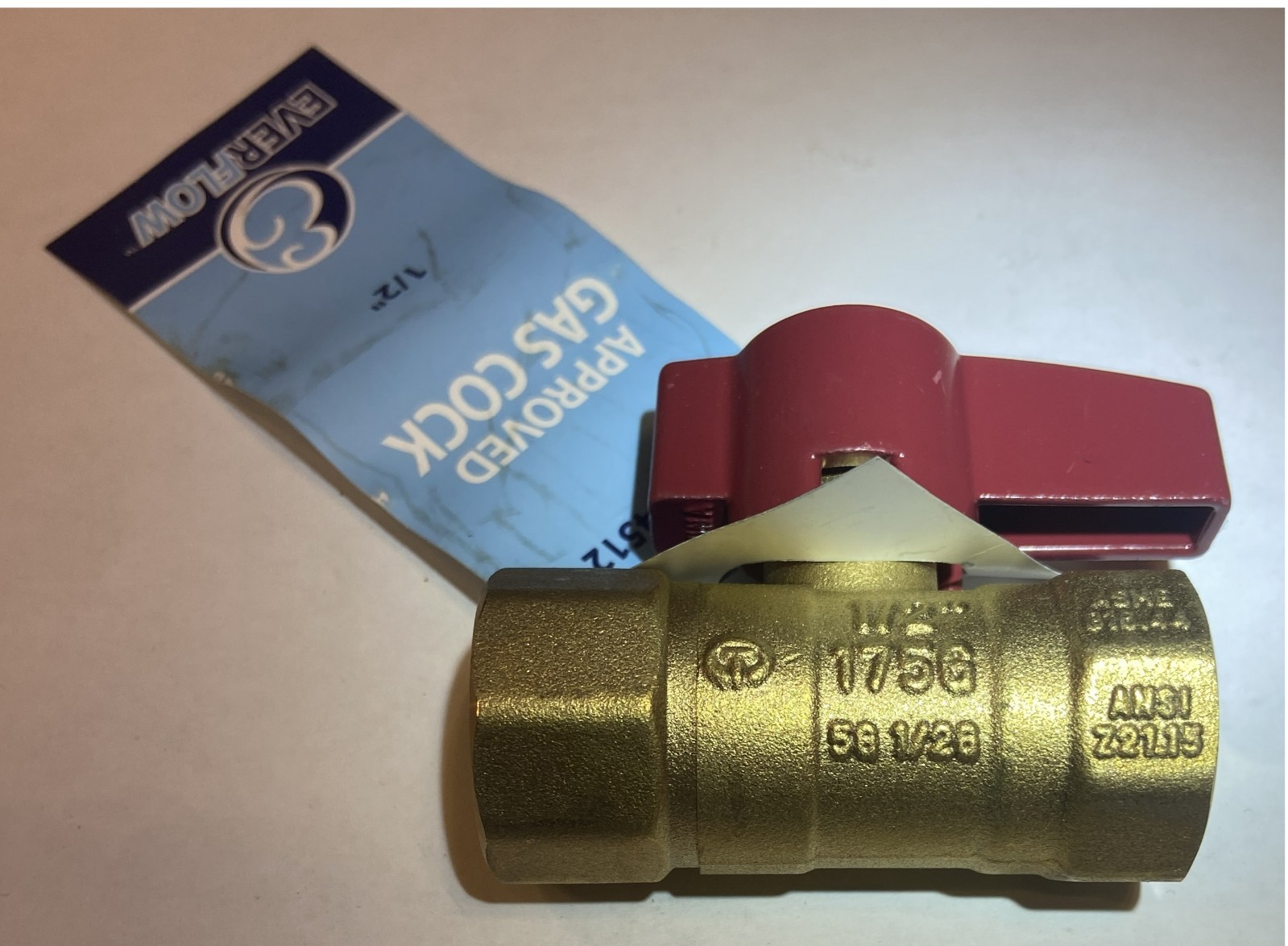 Everflow 1/2 FIP Brass Gas Shut Off Valve