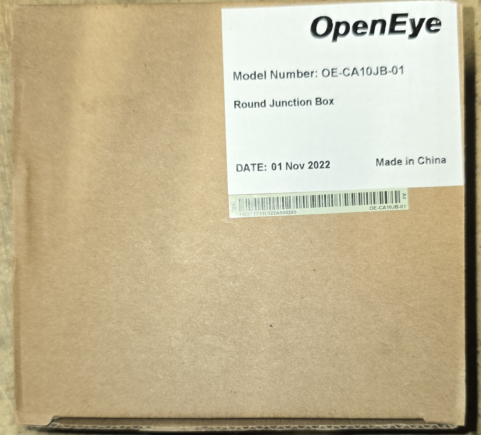 OpenEye Model Number: OE-CA10JB-01 Round Junction Box