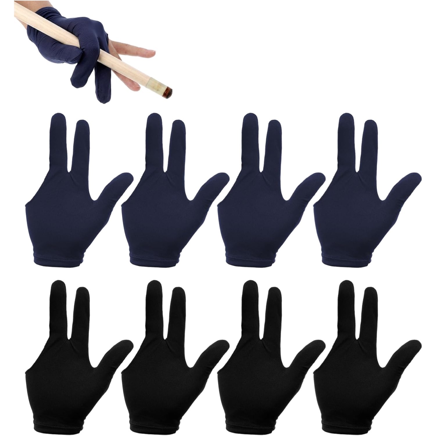8Pcs 3 Fingers Pool Gloves Universal Non-Slip Elastic Cue Sports Billiard Glove