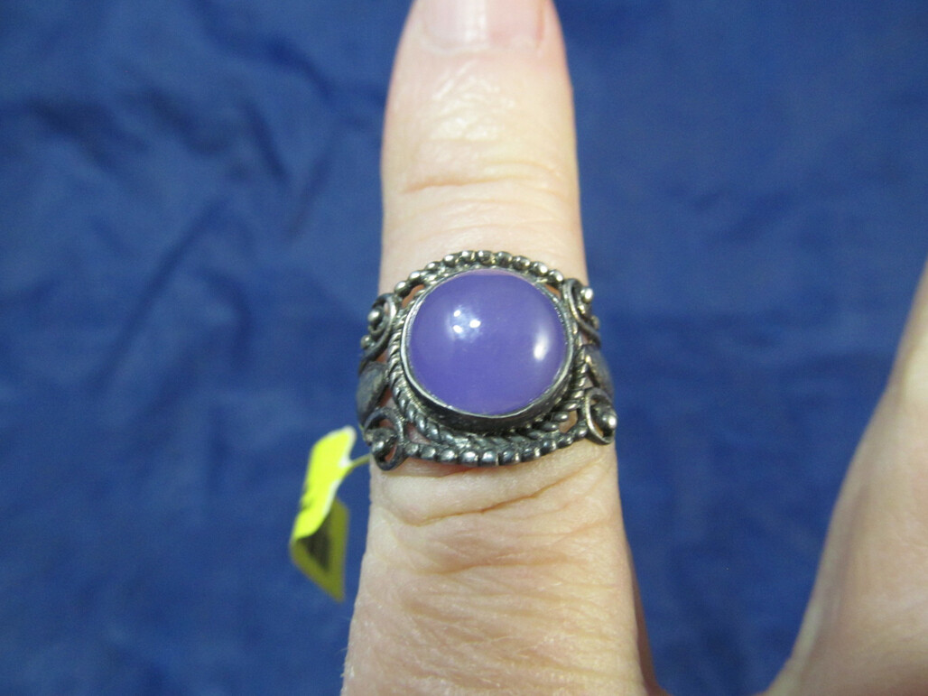 NEW Boho Sterling Silver Amethyst Cabochon Stone Ring Size 7
