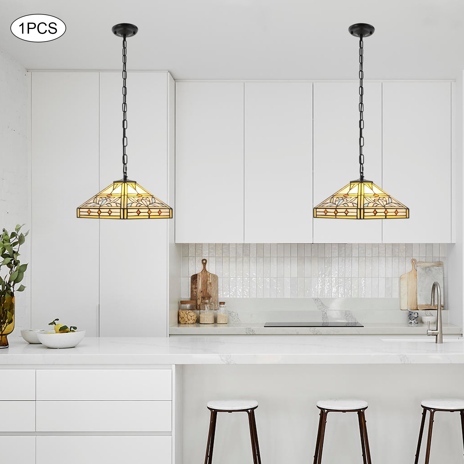 Pendant Light - 2-Light Iron & Glass, Ceiling Mount, Adjustable Height 5-60cm