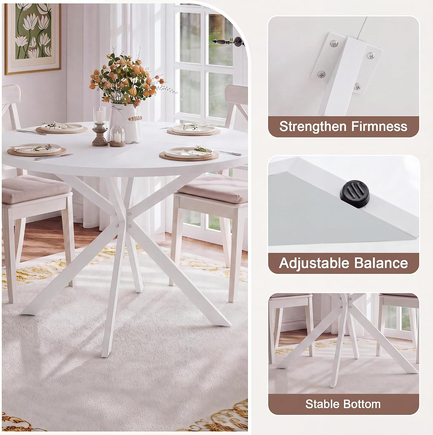 47.2 Inch round Dining Table for 4 | Farmhouse Wood Kitchen Table, Circle Dinner