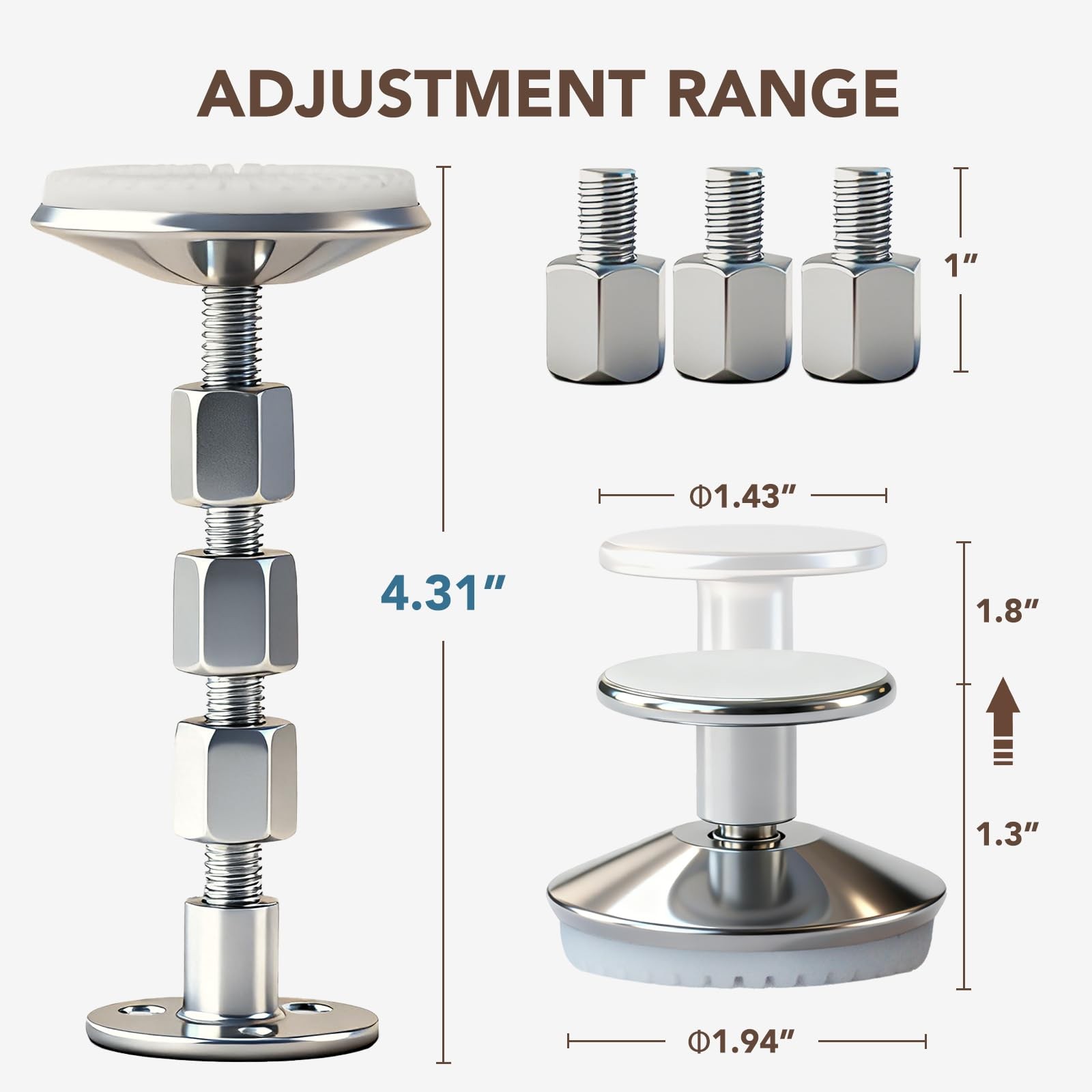 YHLOJIX 2PCS Adjustable Threaded Bed Frame Anti-Shake Tool, Premium Silver