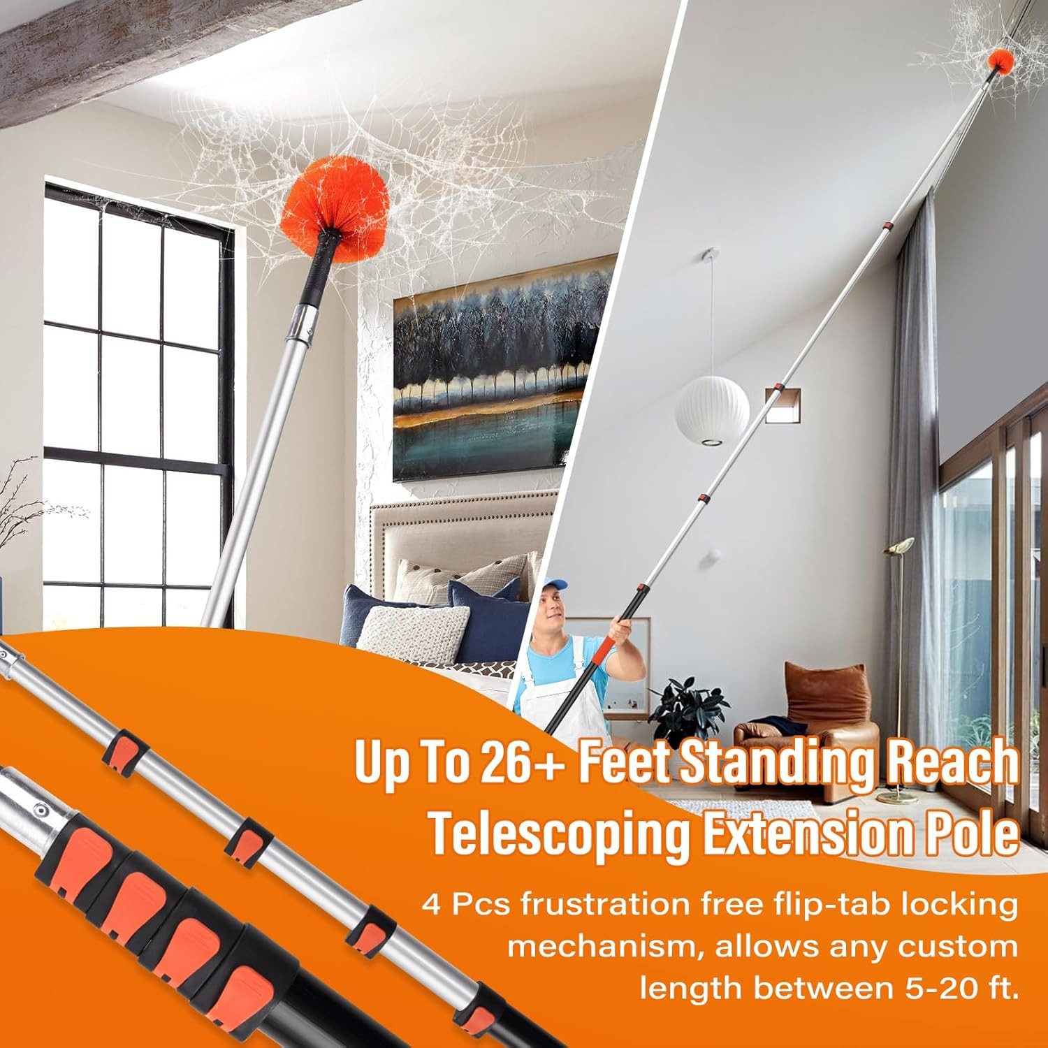 26 ft spider web duster with extension pole,