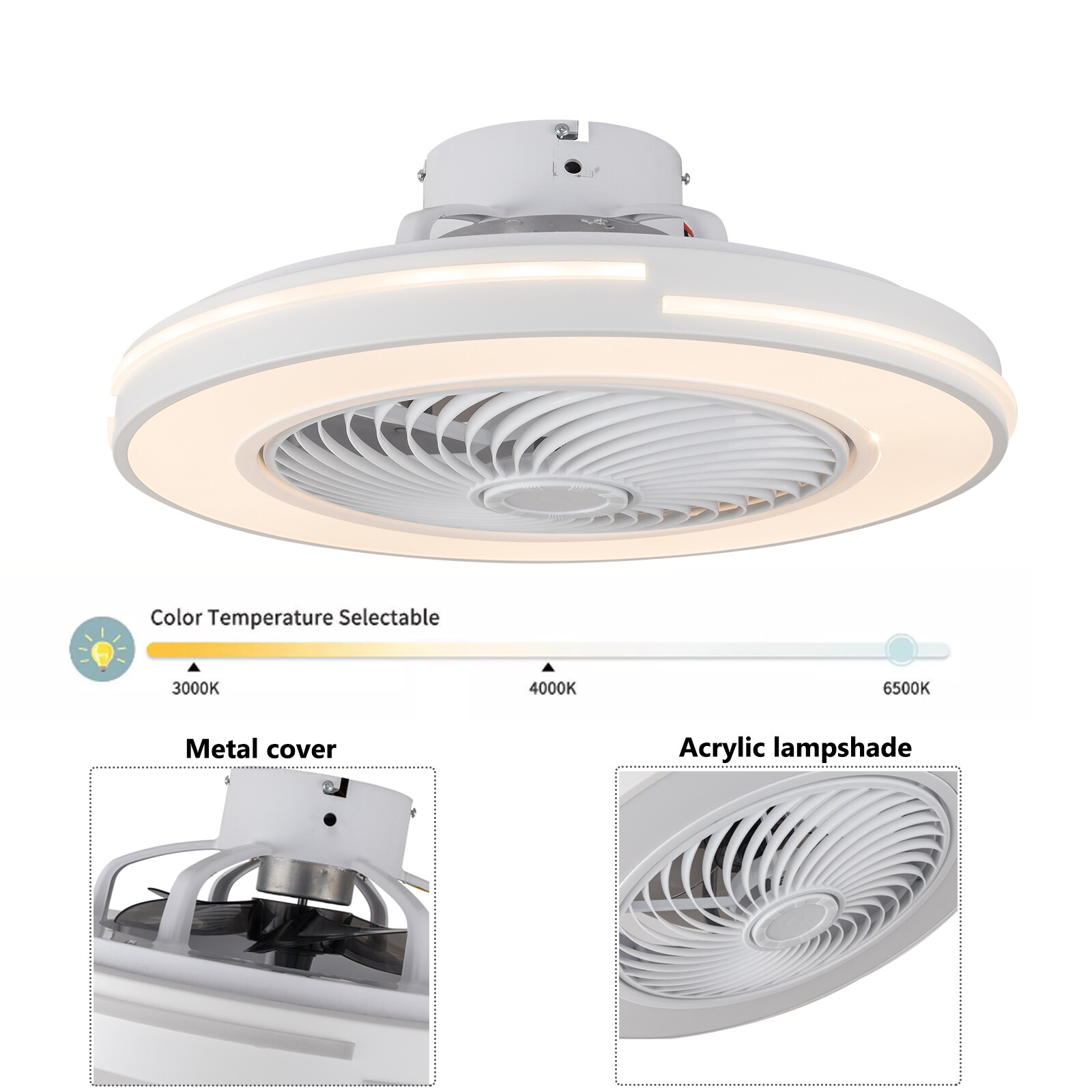 20" Modern Ceiling Fan with LED Light Chandelier Flush Mount Lamp Remote Control
