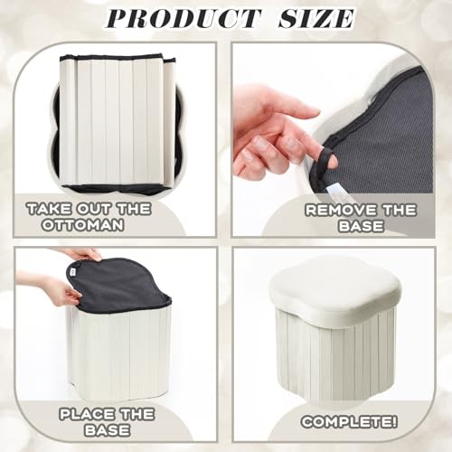 2 Pcs Storage Ottoman Flower Shaped Foot Stools Foldable Velvet Storage White