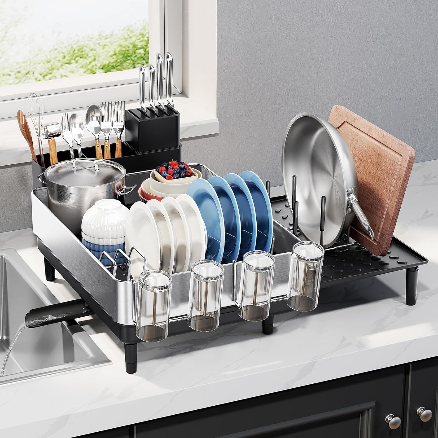 Expandable Dish Drying Rack, Stainless Steel, Large Capacity | Multifunctional D