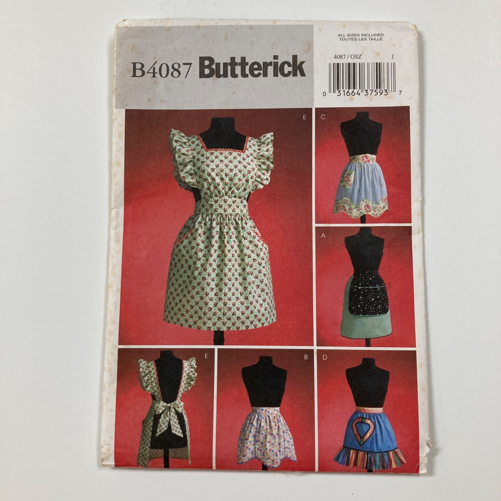 Butterick 4087 All Sizes Five Styles Aprons Granny Core Uncut Factory Folds