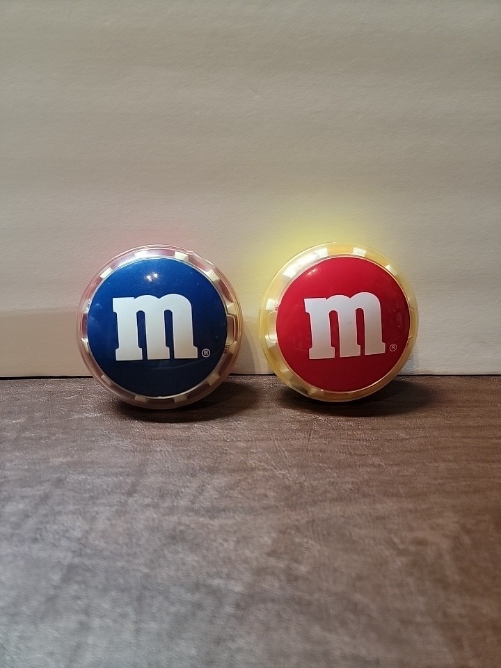 M&M's Logo Round Plastic Cases/Containers Lot of 2 Red Blue Yellow