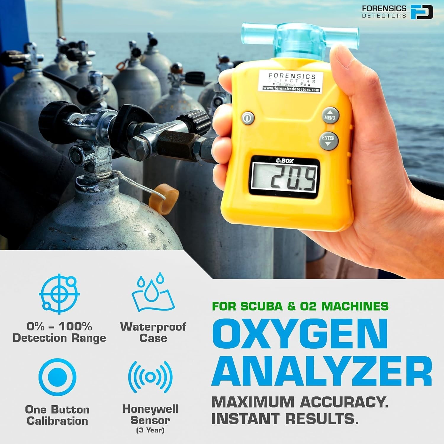 OXYGEN Analyzer by FORENSICS | 0%-100% with 0.1% resolution | Scuba, Nitrox, ...