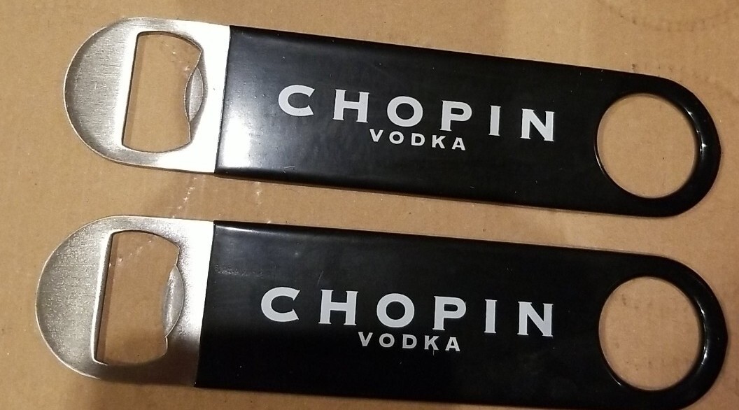Lot of 2 - Chopin Vodka Bottle Openers Metal Rubber