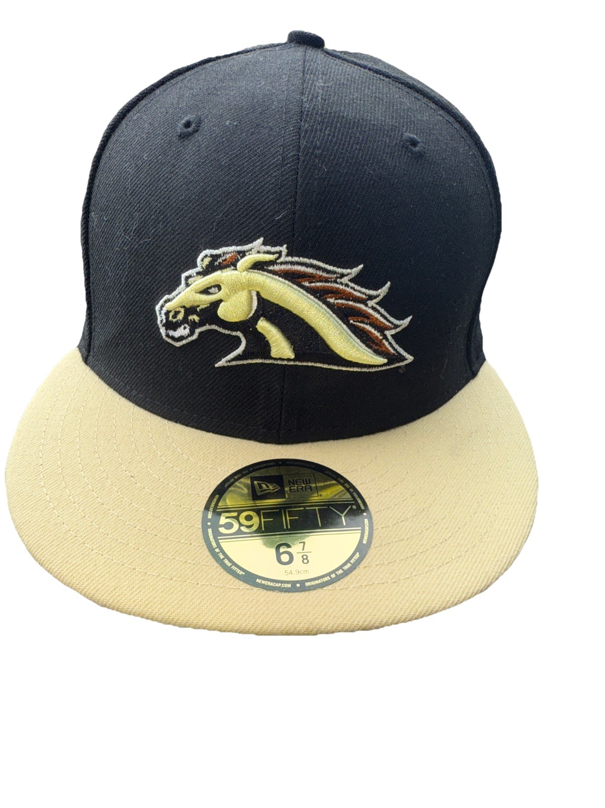 Western Michigan U Mustang Logo on Black Hat Cap Ivory  Bill Size 6 7/8 54.9cm