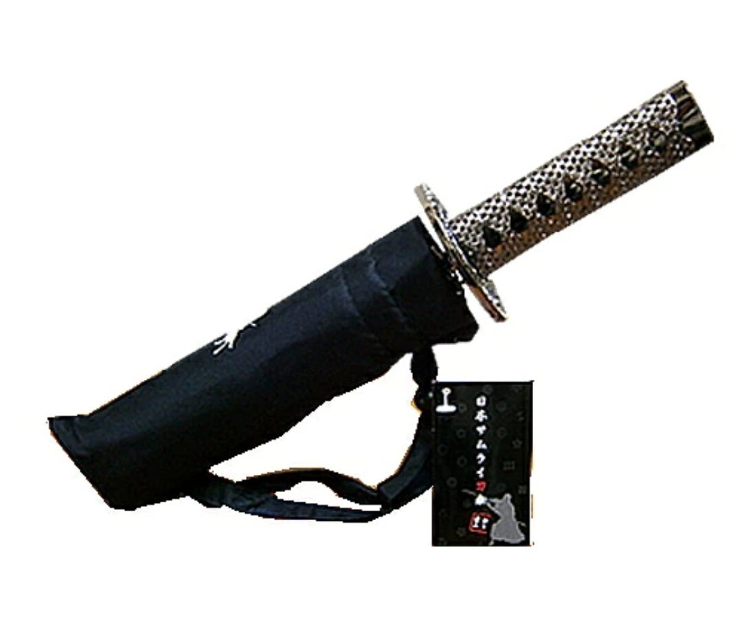 Katana-Style Folding Umbrella with a Family Crest That Appears When Wet