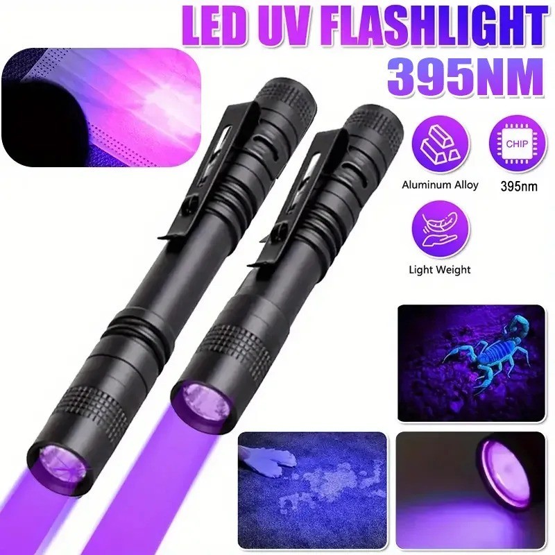 395nm UV Blacklight Flashlight Mini LED Penlight Pet Urine Money Detector Clip