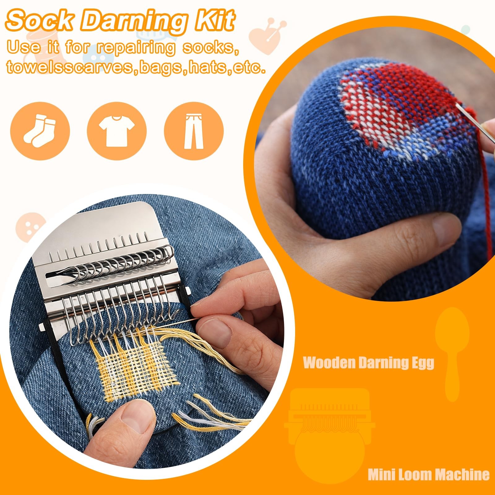 Knit Patch Kit, Mini Darning Loom, Darning Egg Weaving Tool Include Small Wea...