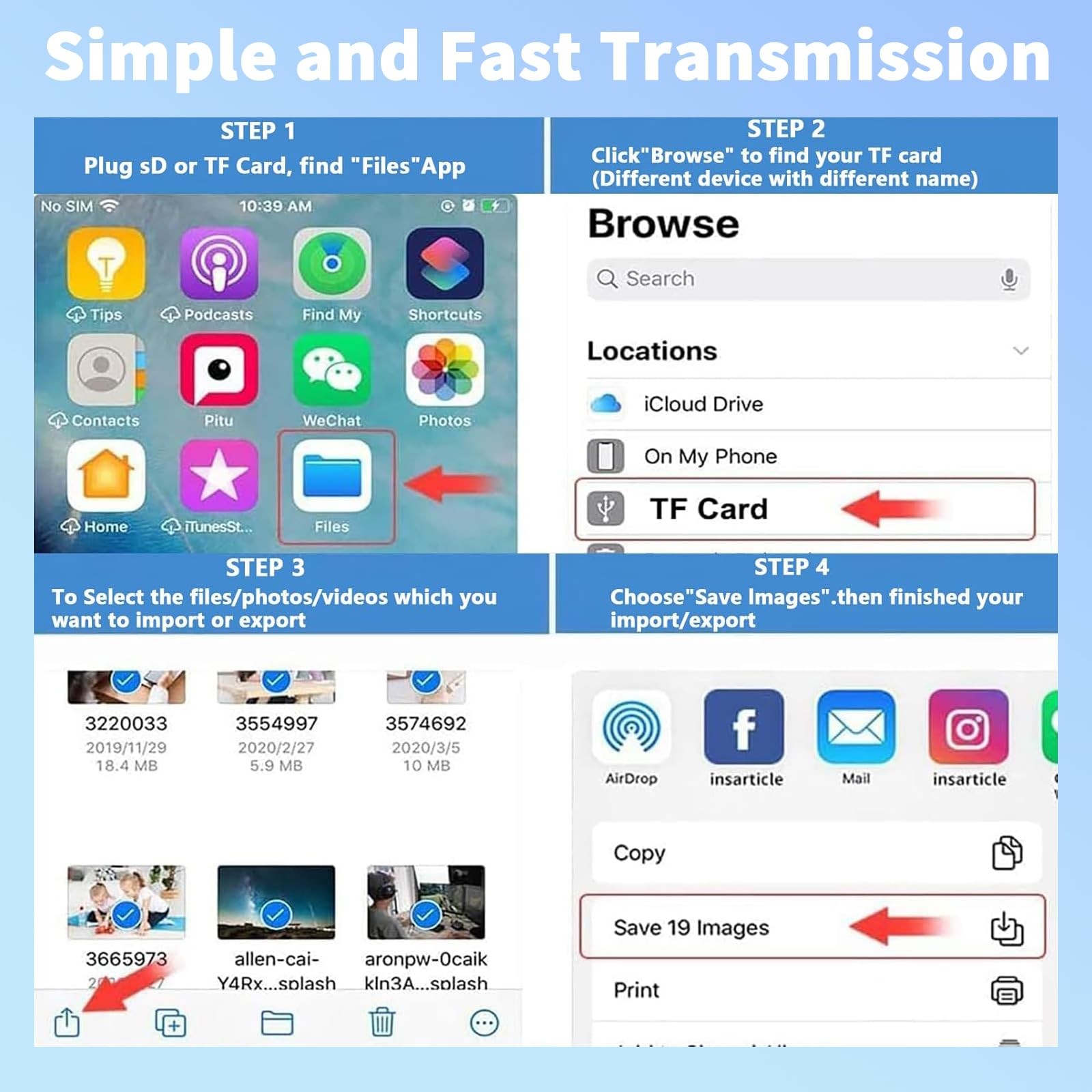 Lightning and USB SD Card Reader for iPhone iPad Mac Android Laptop, 3 in 2 M...
