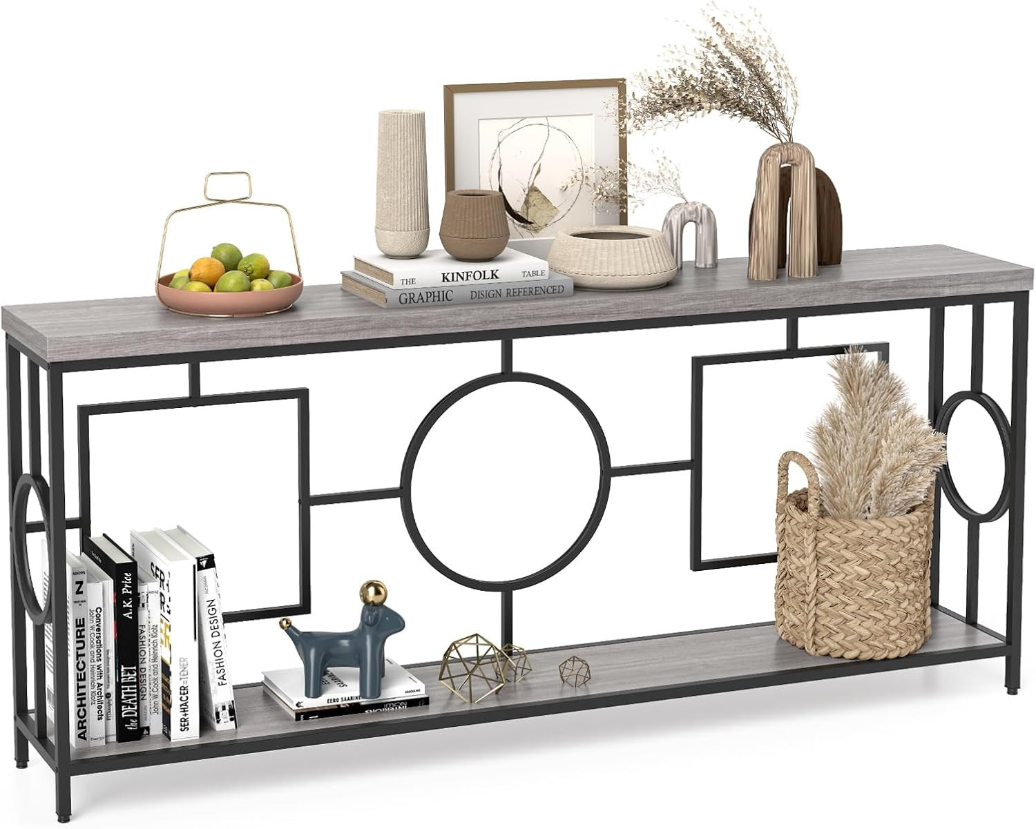 71” Extra Long Console Table with Storage Shelf, Industrial Design