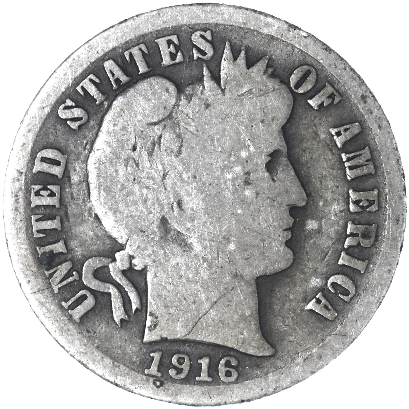 1916 S Barber Dime 90% Silver Good GD