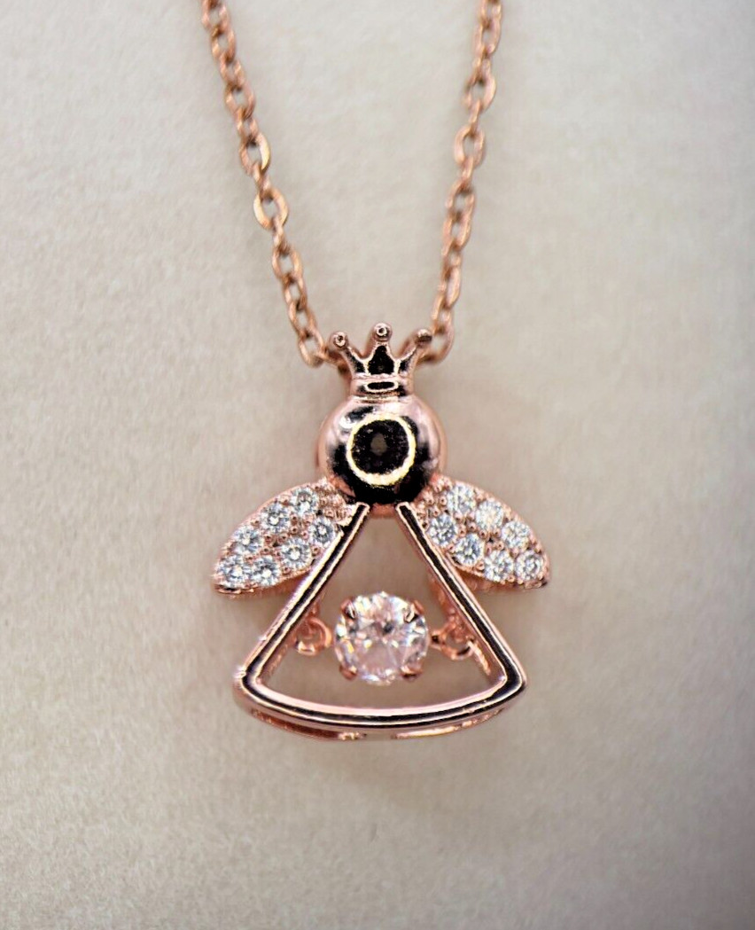 Fifth Ave Rose Gold Rhinestone Bug Pendant Necklace