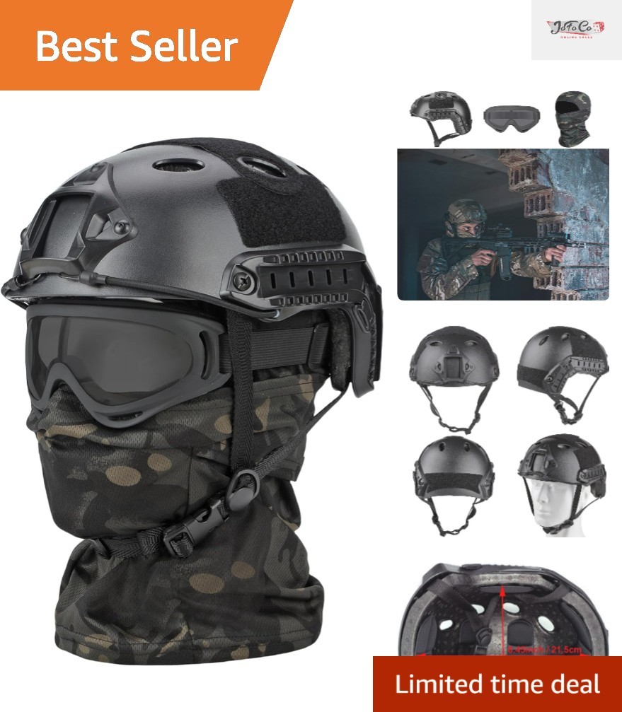 Black Tactical Airsoft Helmet for Adults - Lightweight, Adjustable & Versatile