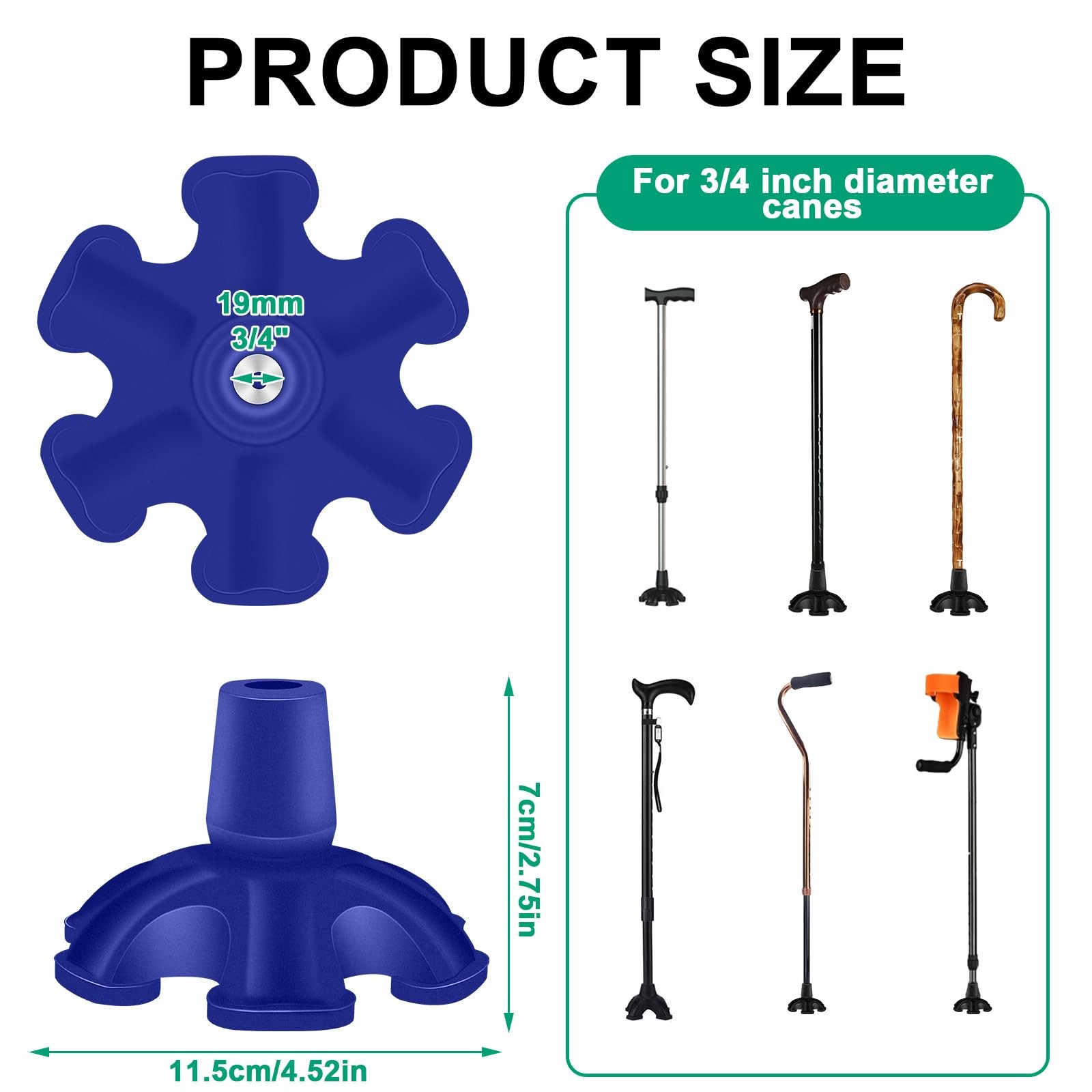Cane Tip Rubber 3/4 Inch 6 Support Feet Self Standing Walking Stick Replacement