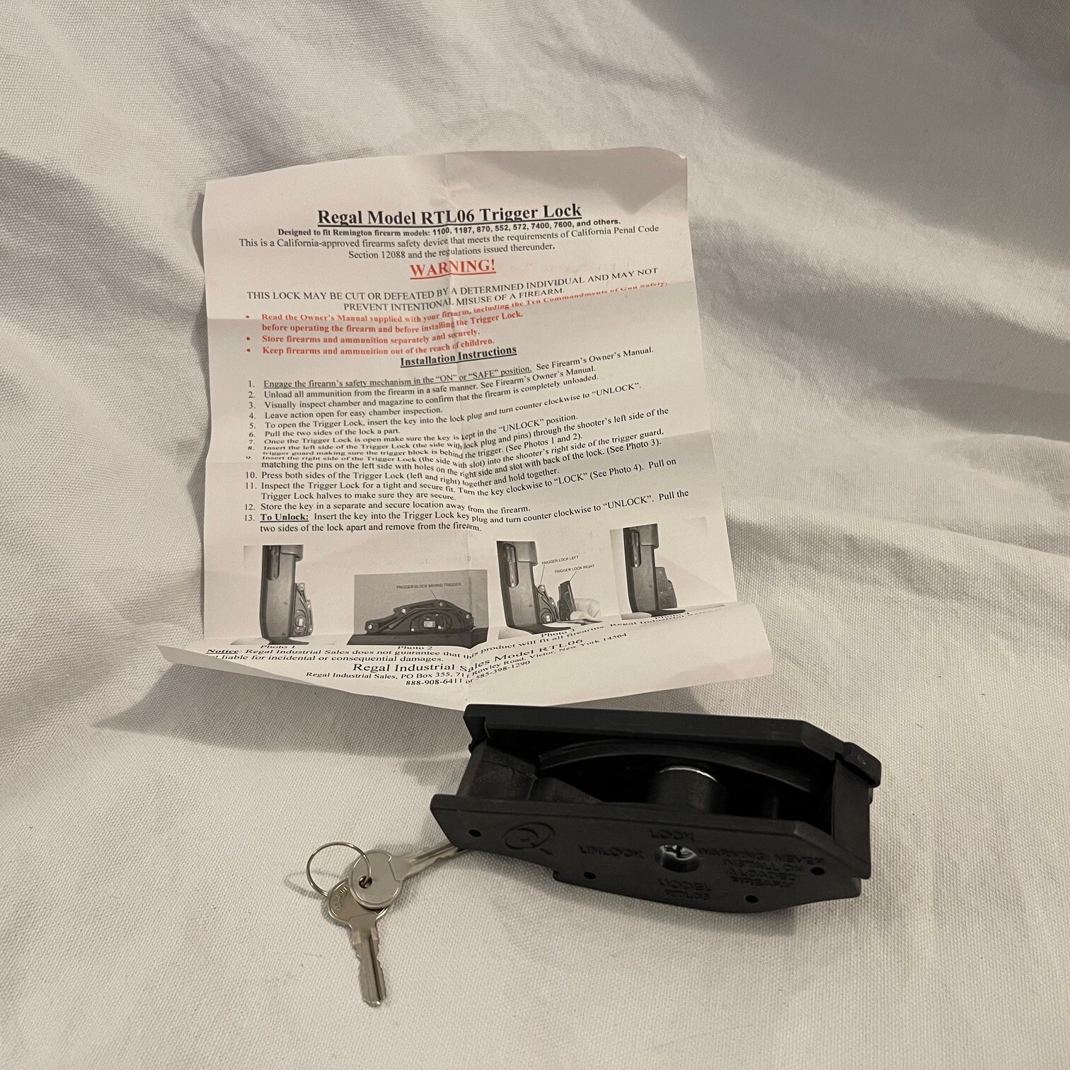 Regal Model RTL 06 Trigger Lock For Remington Rifles & Shotguns Open Box