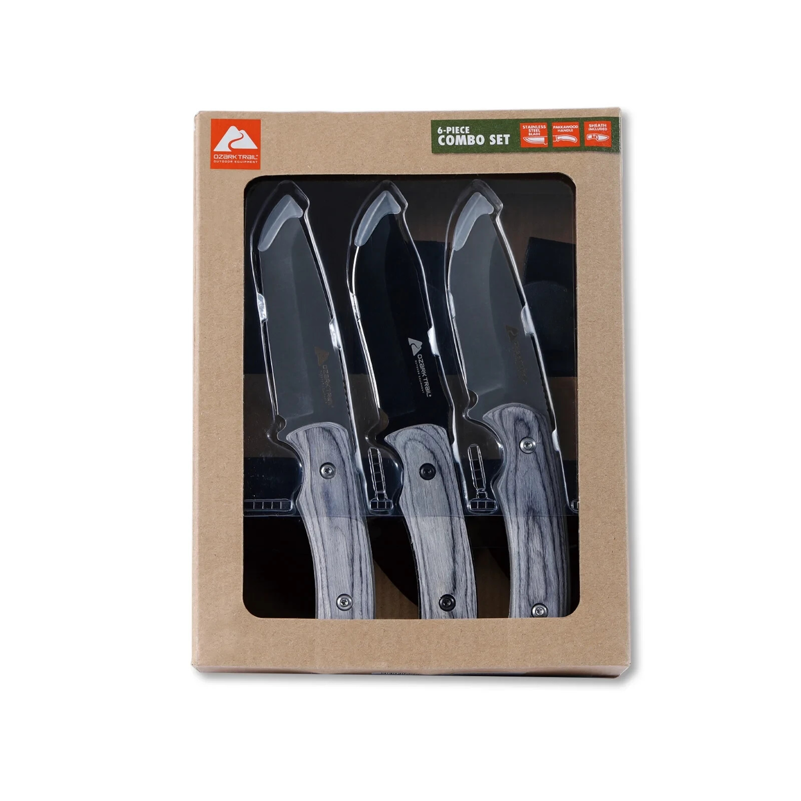 Ozark Trail 3 Pieces 8-inch Full Tang Fixed Blades Knifes with Sheath, Manual 🆕