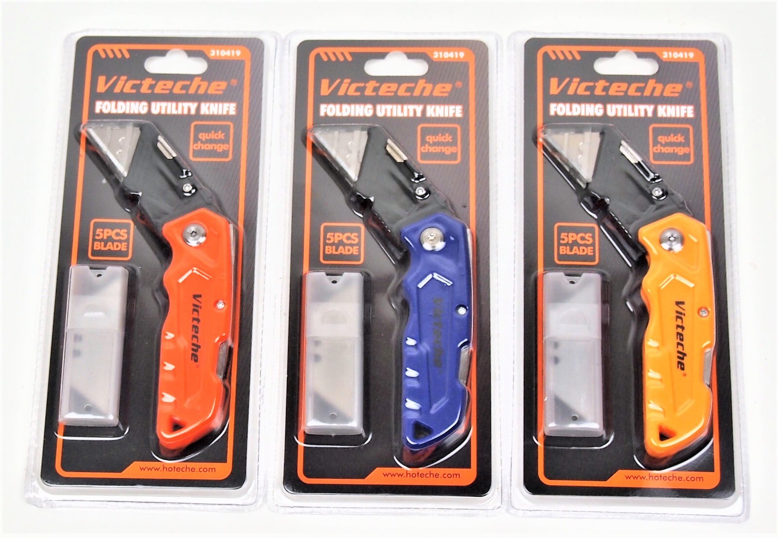 3PC Folding Lock-back Utility Knife With 24 Blades 3 Colors 310419