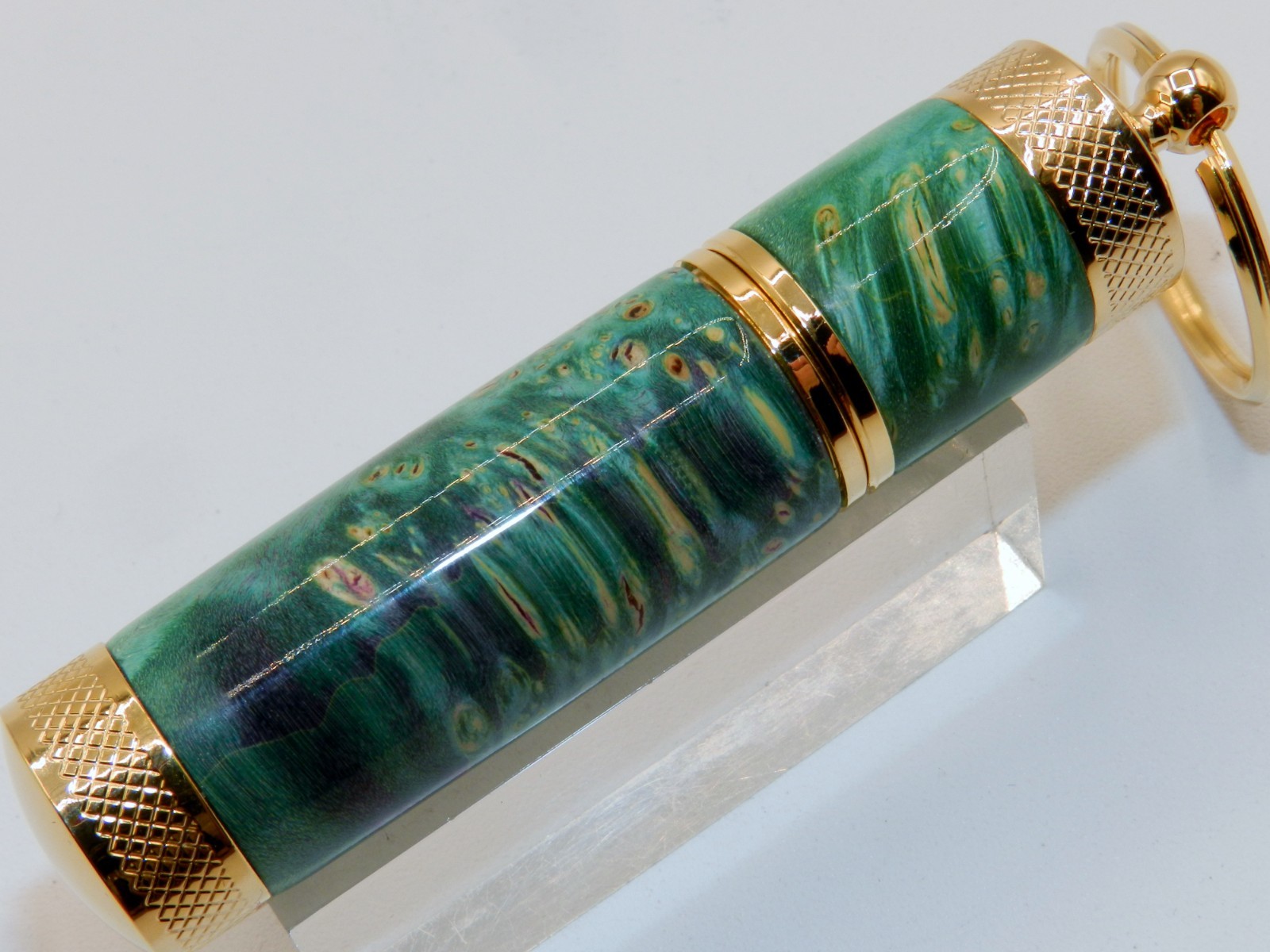 Handmade Key Chain Lighter, replaceable flint. Made w/ Dyed Box Elder Burl. #45