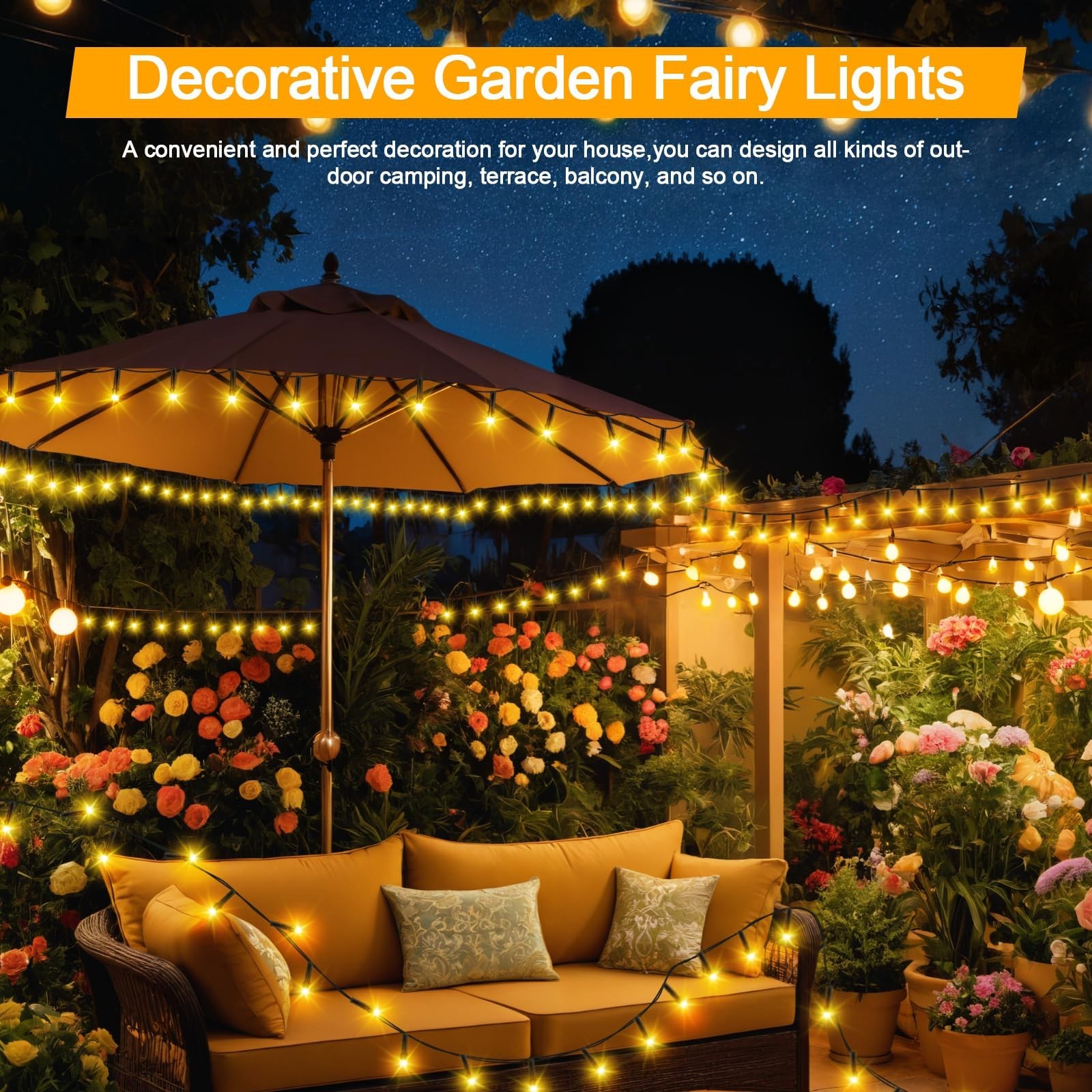 Solar String Lights for Outside, 39.4ft 120LED Outdoor Solar String Lights 8 ...