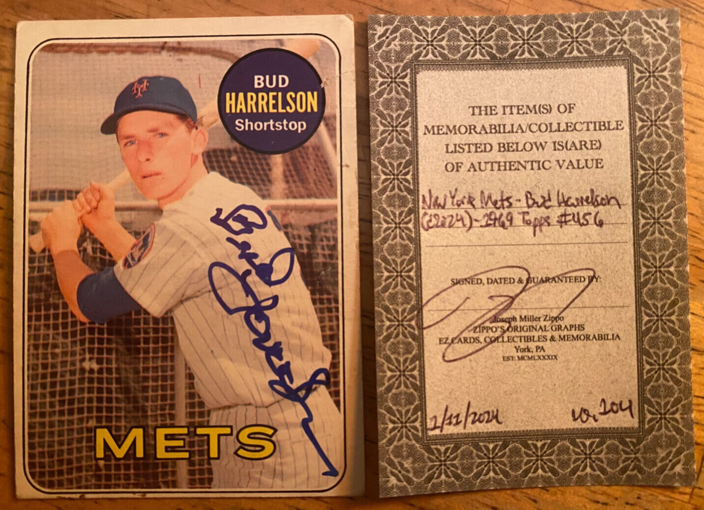 NEW YORK METS signed BUD HARRELSON (d2024) - 1969 Topps #456 - AUTHENTIC
