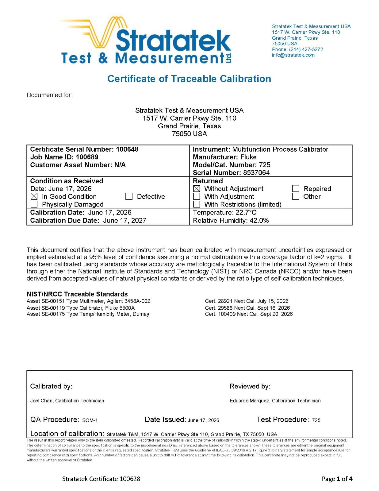 Fluke 725 Multifunction Process Calibrator NIST Calibrated with Data