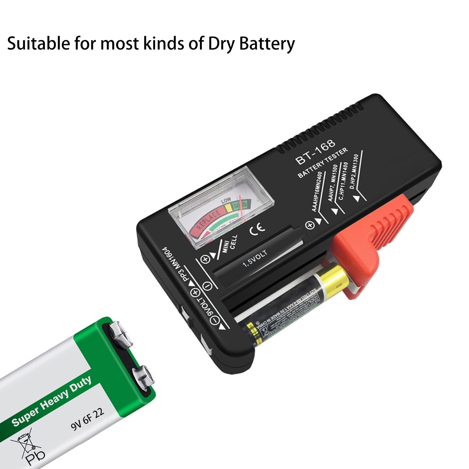 Battery Tester Checker, Universal Small for AAA AA C D 2, Red