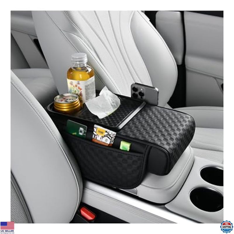 Car Arm Rest Cover & Organizer - Multi-Functional Console Storage with Cup &