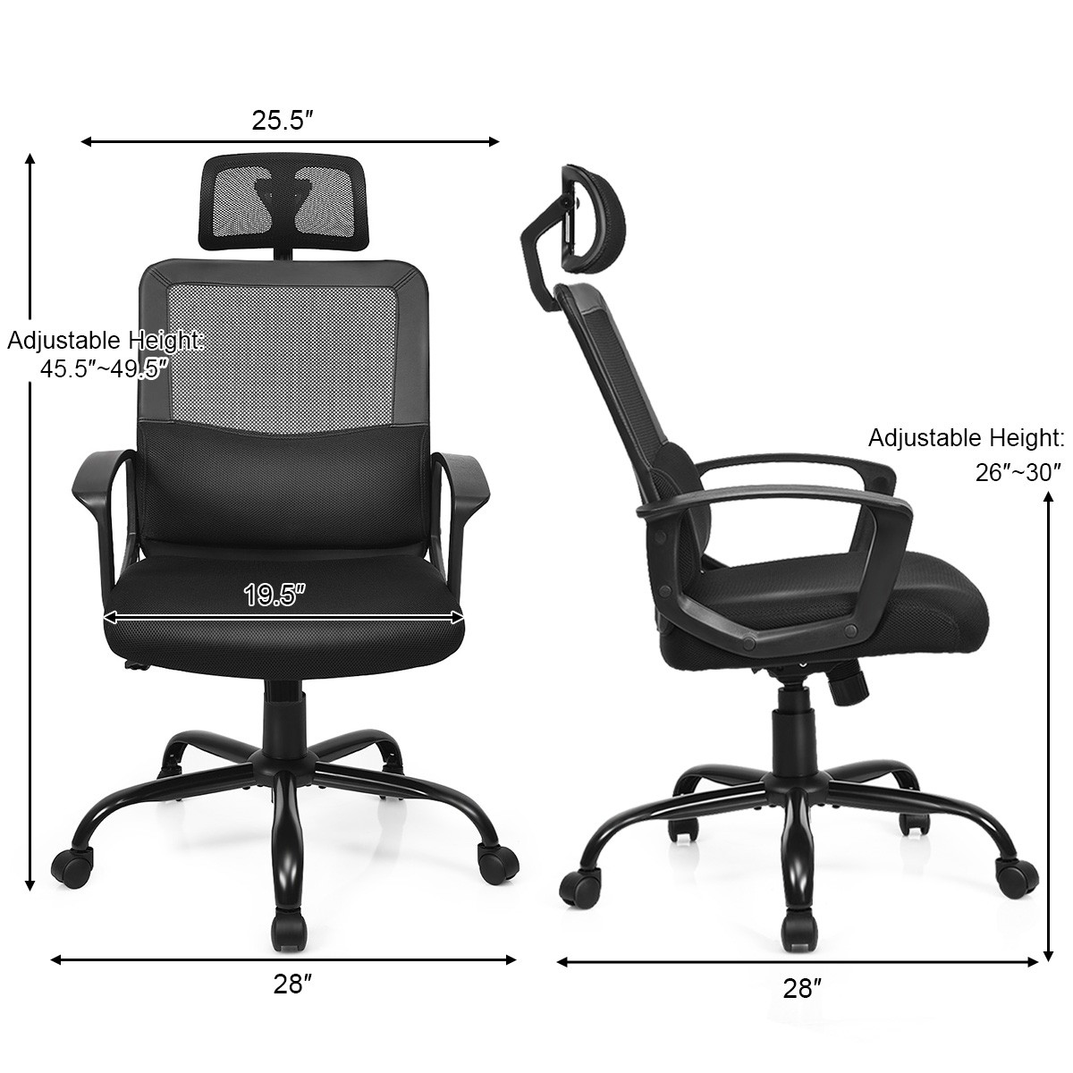 Mesh High Back Office Chair Ergonomic Swivel w/Lumbar Support Black