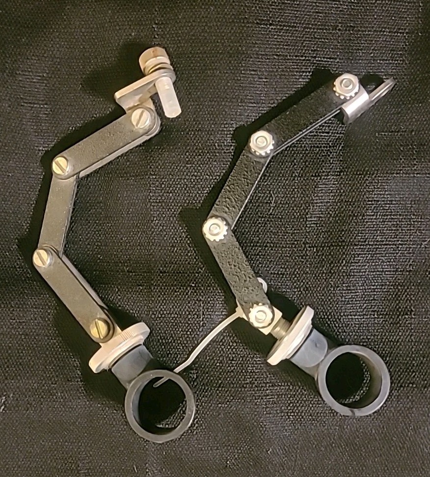 Two - 6 in articulating 3 link arm accepts 1" ID rod, mounting base solid steel