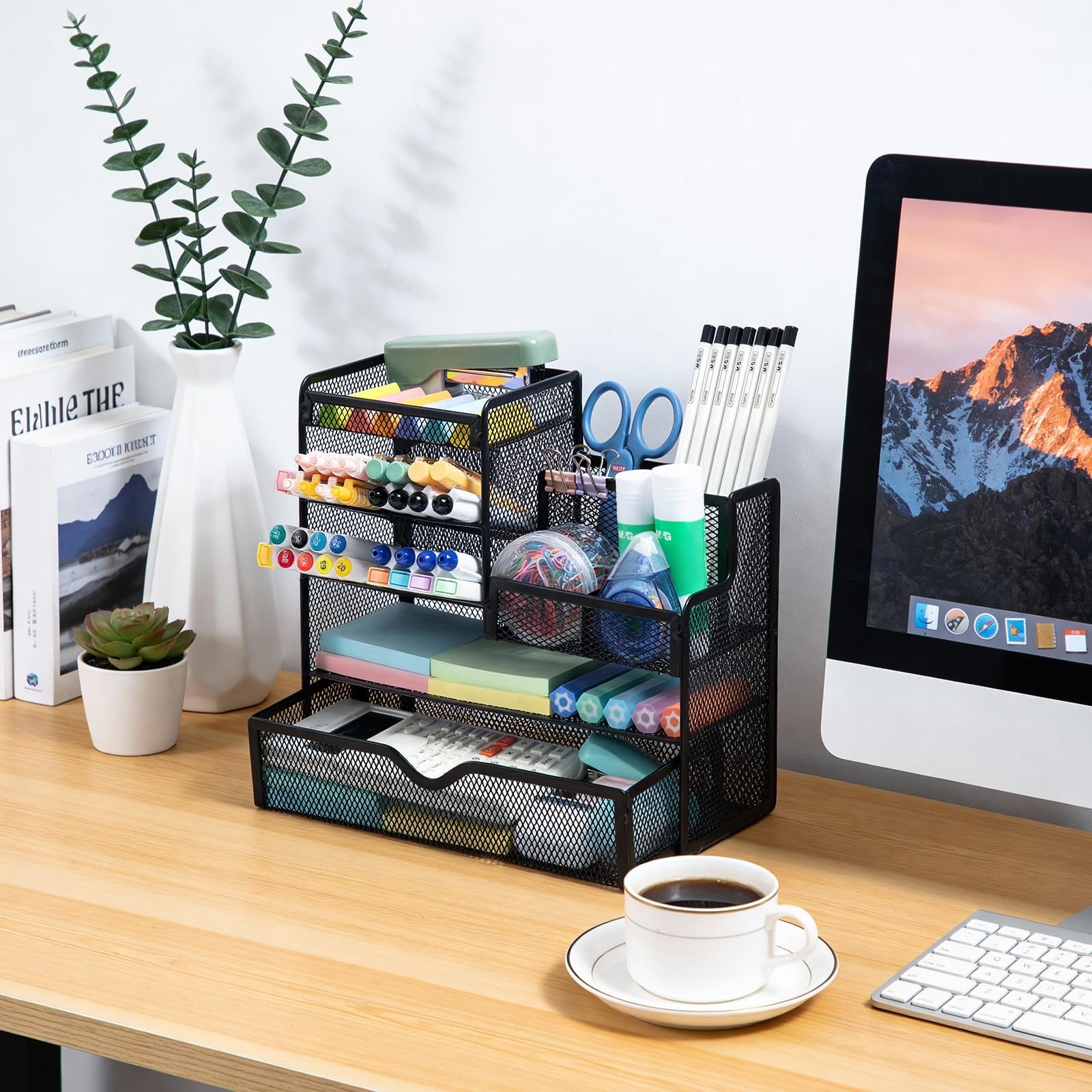 M&G Mesh Pen Holder for Desk, Multi-Functional Pencil with Black