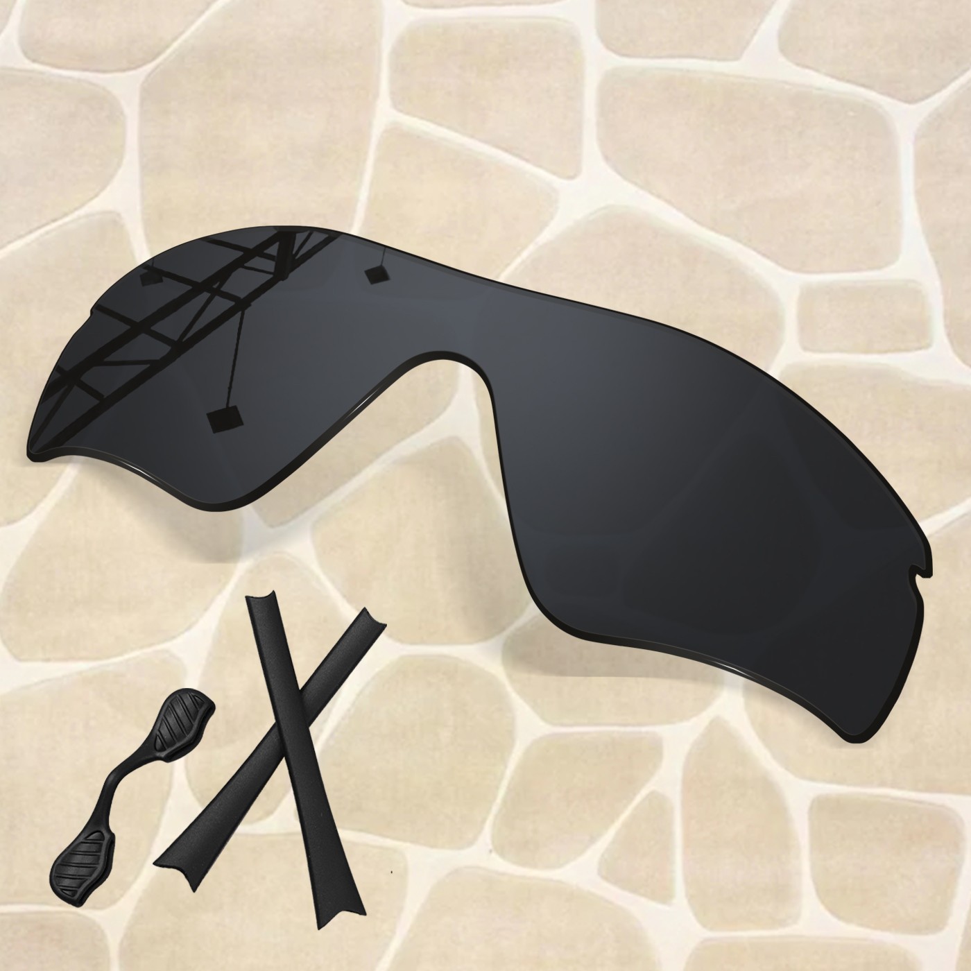 Black Polarized Replacement Lenses & Rubber Kit for Oakley Radar Path OO9051