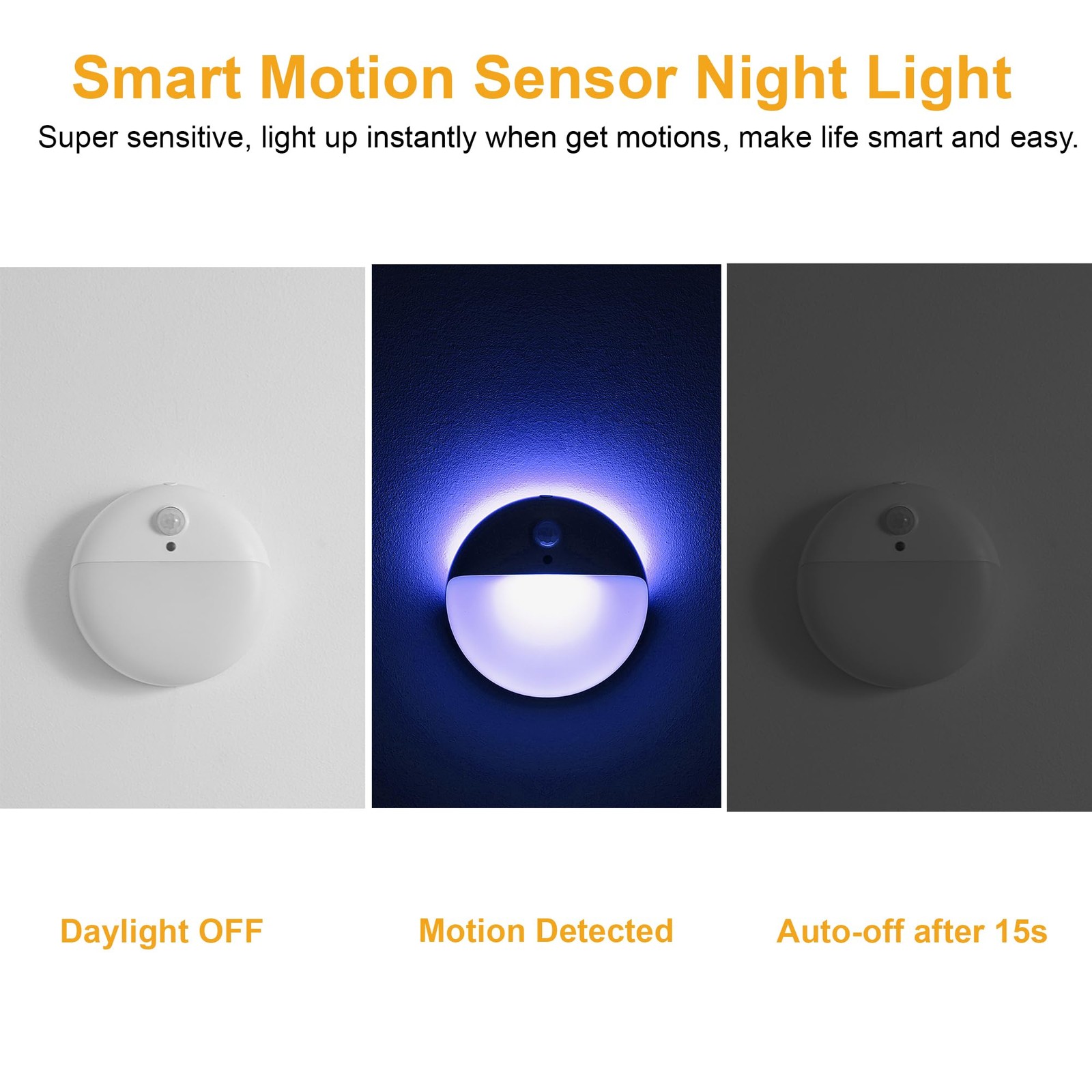 2 Pack Blue Battery Night Light, Motion Activated Stick on Lights, 2.6 Small ...